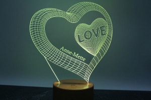 3D hjerte bordlampe