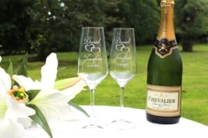 Champagneglas med navne - Hjerter